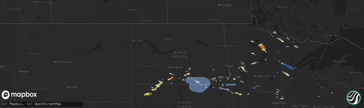 Hail map in North Dakota on July 23, 2021