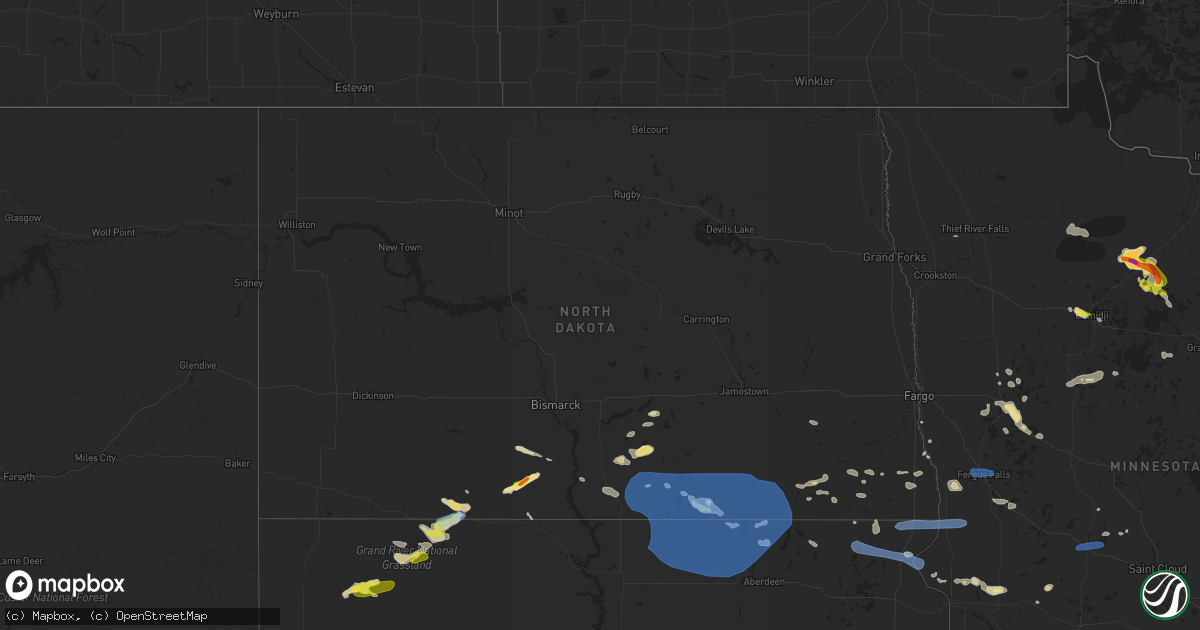Hail map in North Dakota on July 23, 2021