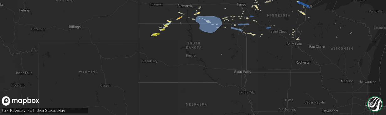 Hail map in South Dakota on July 23, 2021