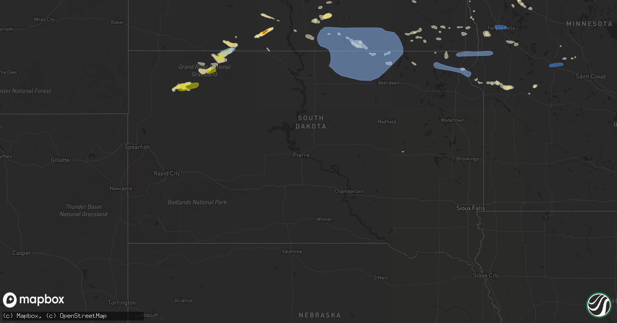 Hail map in South Dakota on July 23, 2021