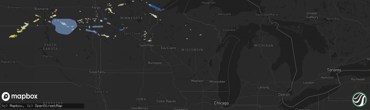 Hail map in Wisconsin on July 23, 2021