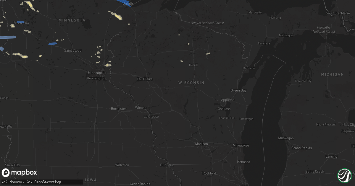 Hail map in Wisconsin on July 23, 2021