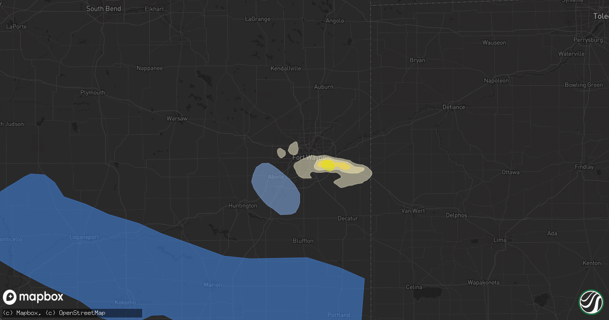 Hail map in Fort Wayne, IN on July 23, 2022
