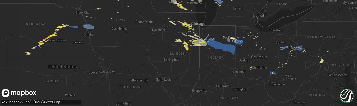 Hail map in Illinois on July 23, 2022