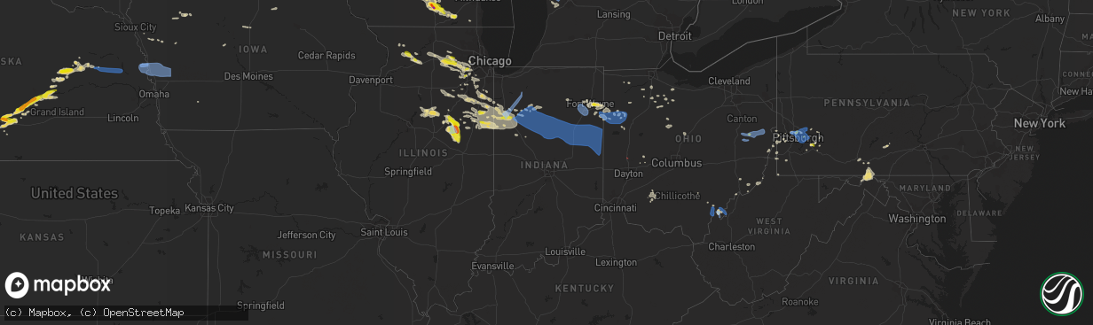 Hail map in Indiana on July 23, 2022