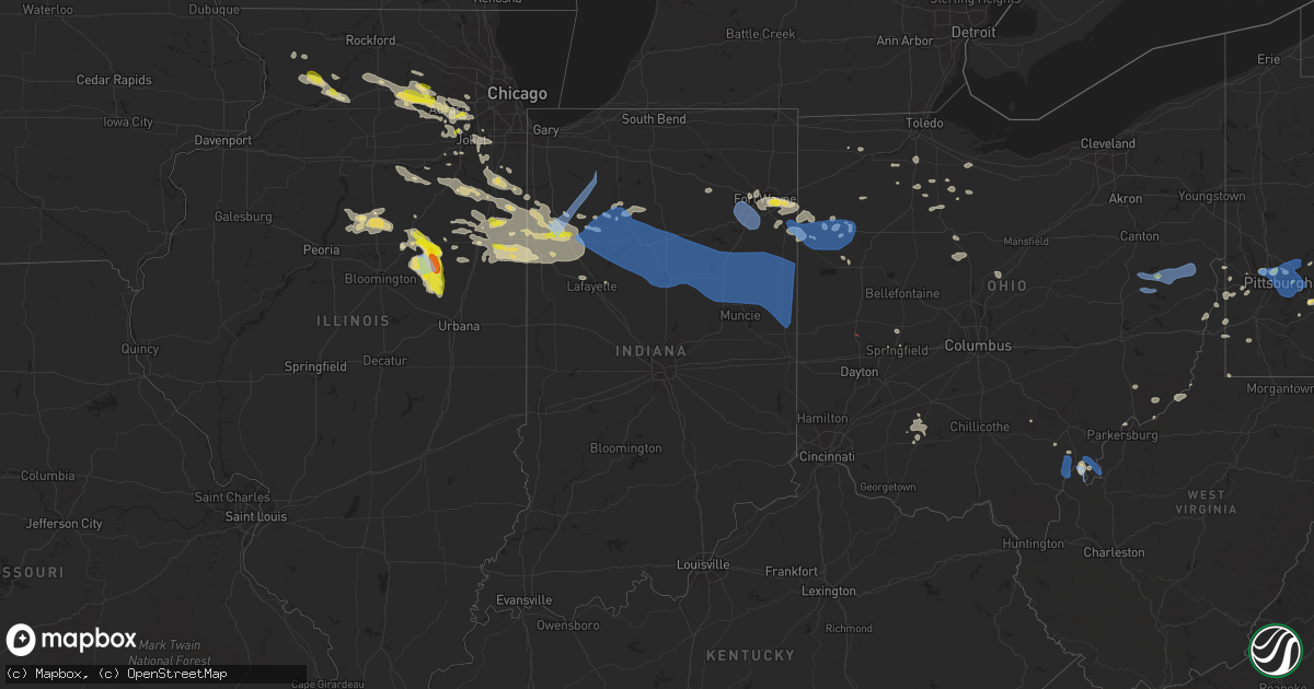 Hail map in Indiana on July 23, 2022