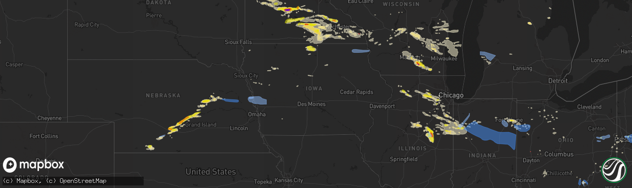 Hail map in Iowa on July 23, 2022