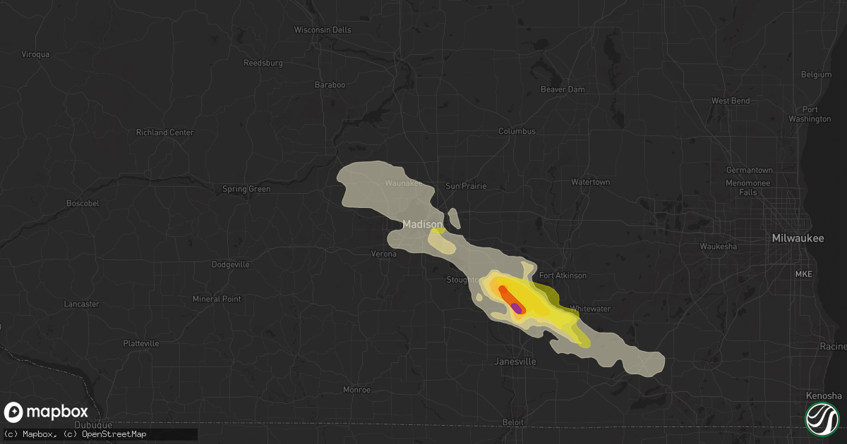 Hail map in Madison, WI on July 23, 2022