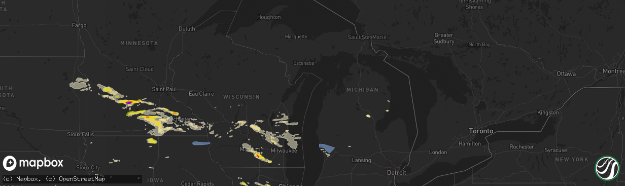 Hail map in Michigan on July 23, 2022