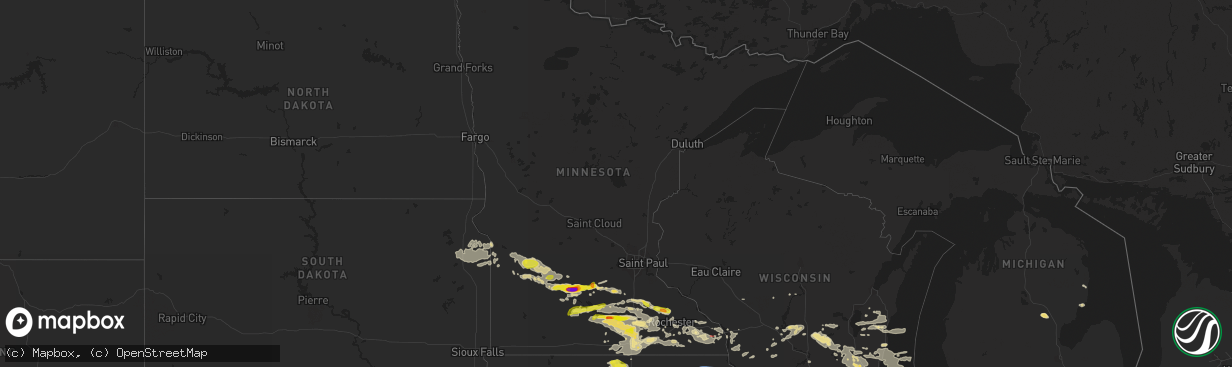 Hail map in Minnesota on July 23, 2022