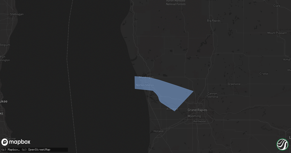 Hail map in Muskegon, MI on July 23, 2022