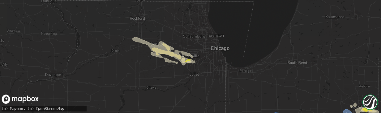 Hail map in Naperville, IL on July 23, 2022