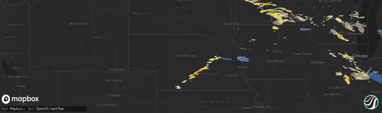 Hail map in Nebraska on July 23, 2022