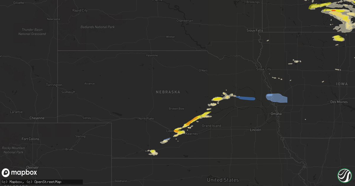 Hail map in Nebraska on July 23, 2022
