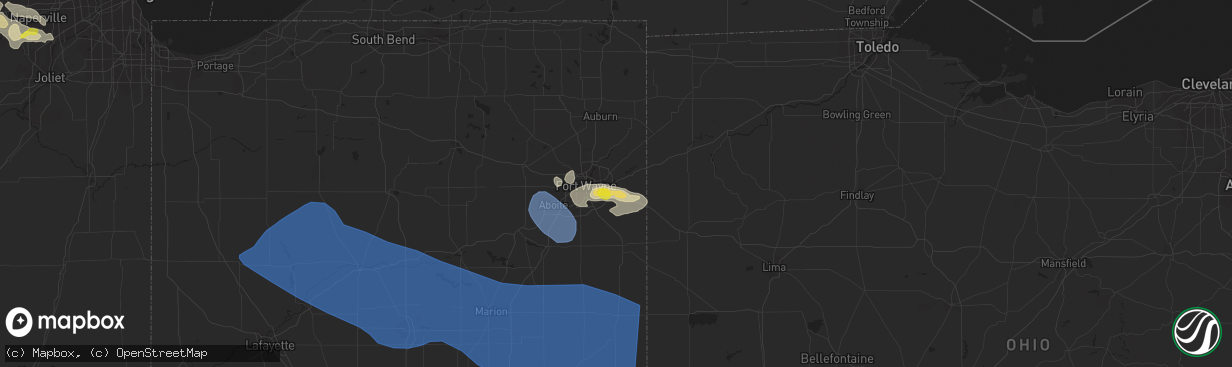 Hail map in New Haven, IN on July 23, 2022