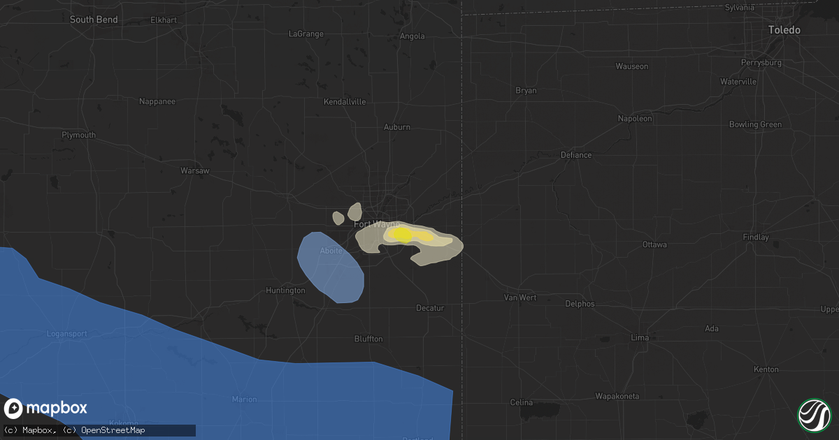 Hail map in New Haven, IN on July 23, 2022