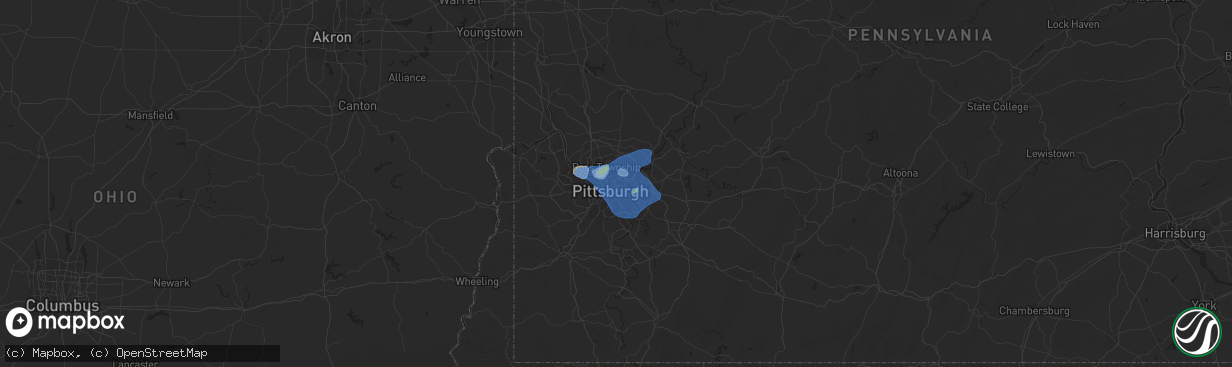 Hail map in Pittsburgh, PA on July 23, 2022