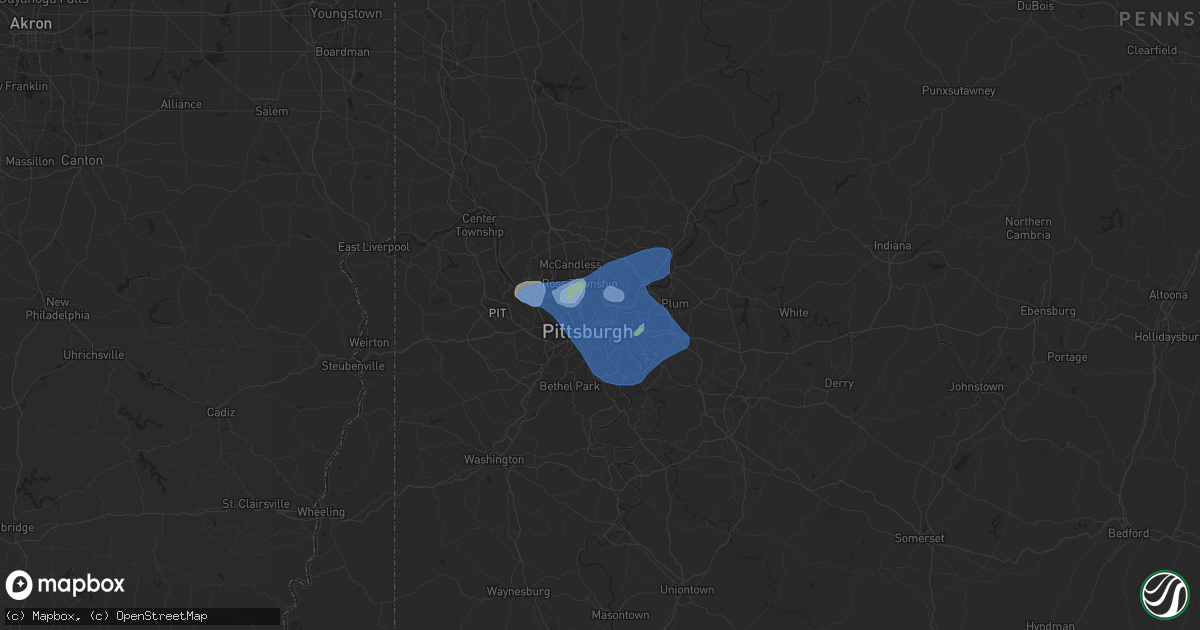 Hail map in Pittsburgh, PA on July 23, 2022