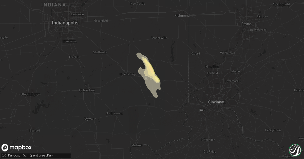 Hail map in Batesville, IN on July 23, 2023
