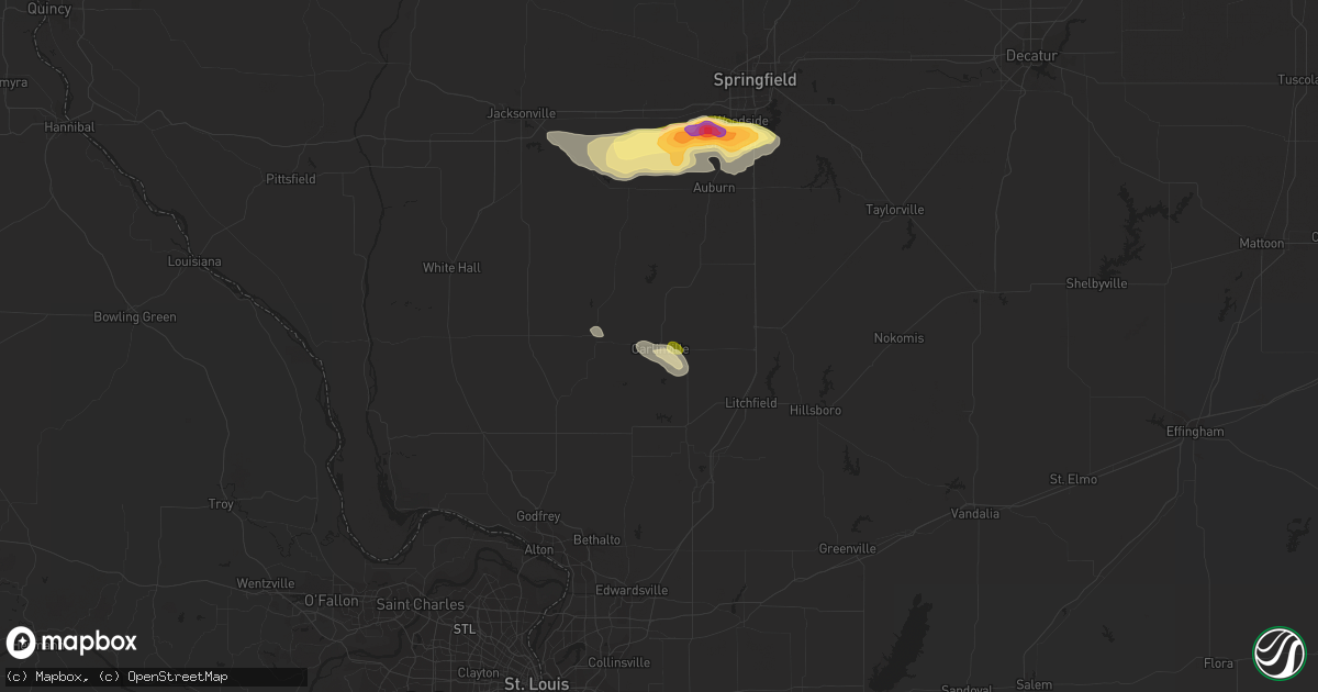Hail map in Carlinville, IL on July 23, 2023