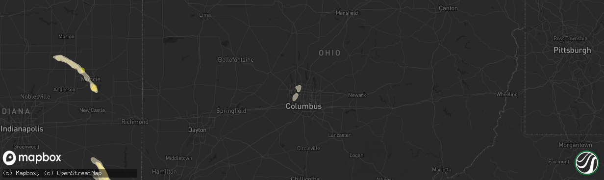 Hail map in Columbus, OH on July 23, 2023