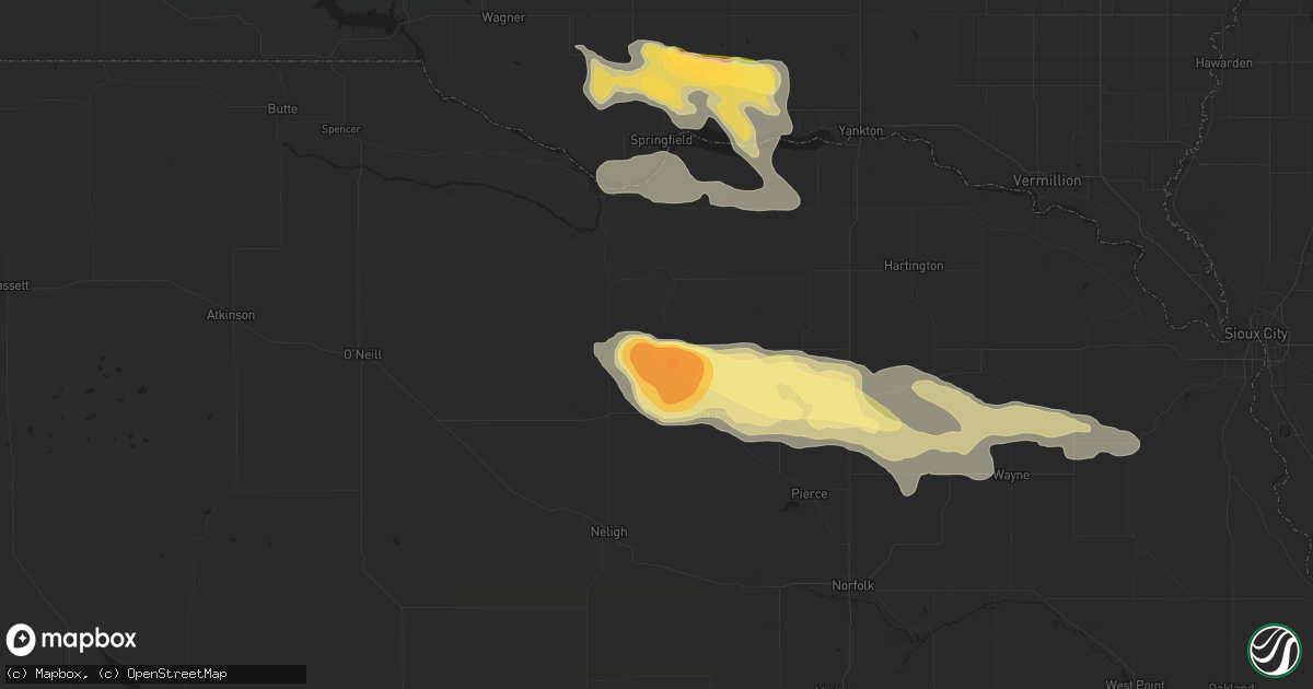 Hail map in Creighton, NE on July 23, 2023