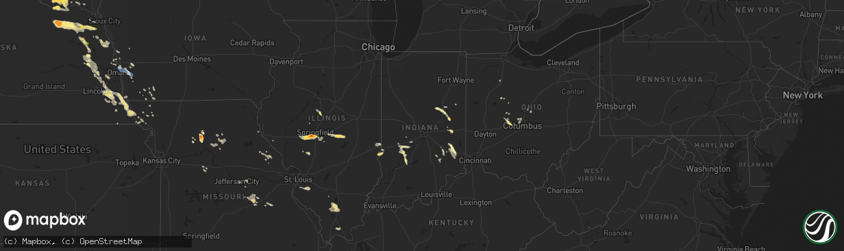 Hail map in Indiana on July 23, 2023