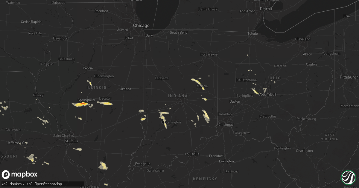 Hail map in Indiana on July 23, 2023