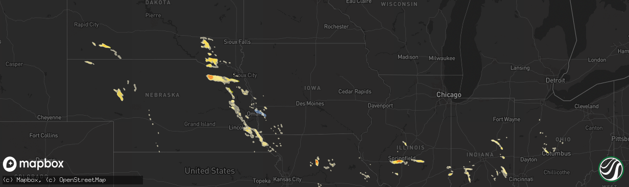Hail map in Iowa on July 23, 2023