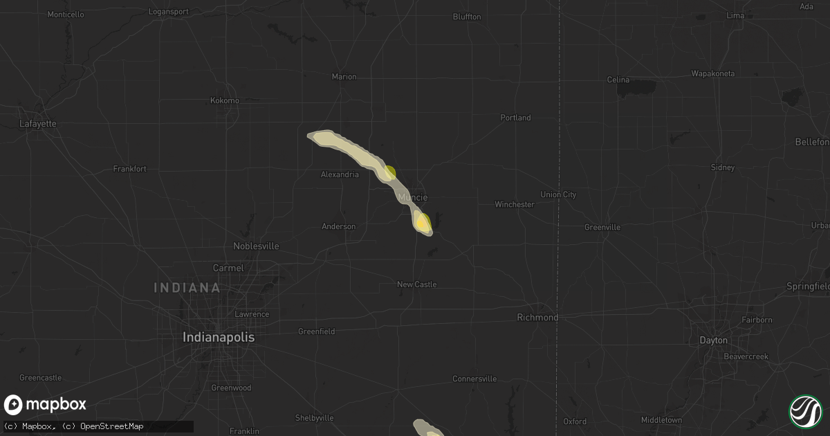 Hail map in Muncie, IN on July 23, 2023