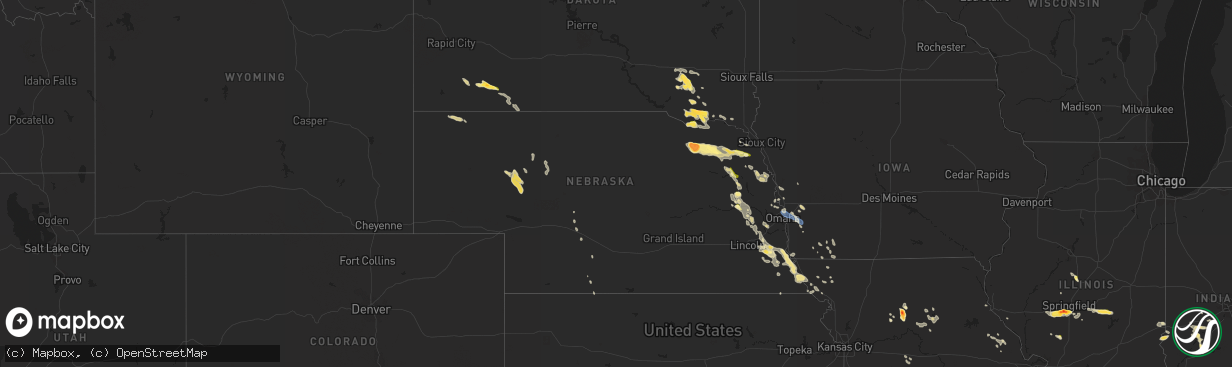 Hail map in Nebraska on July 23, 2023