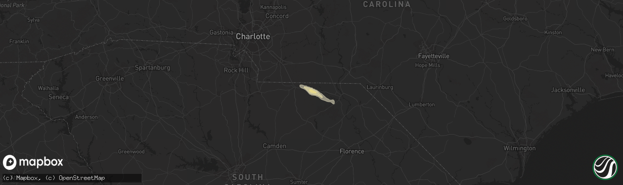 Hail map in Ruby, SC on July 23, 2023