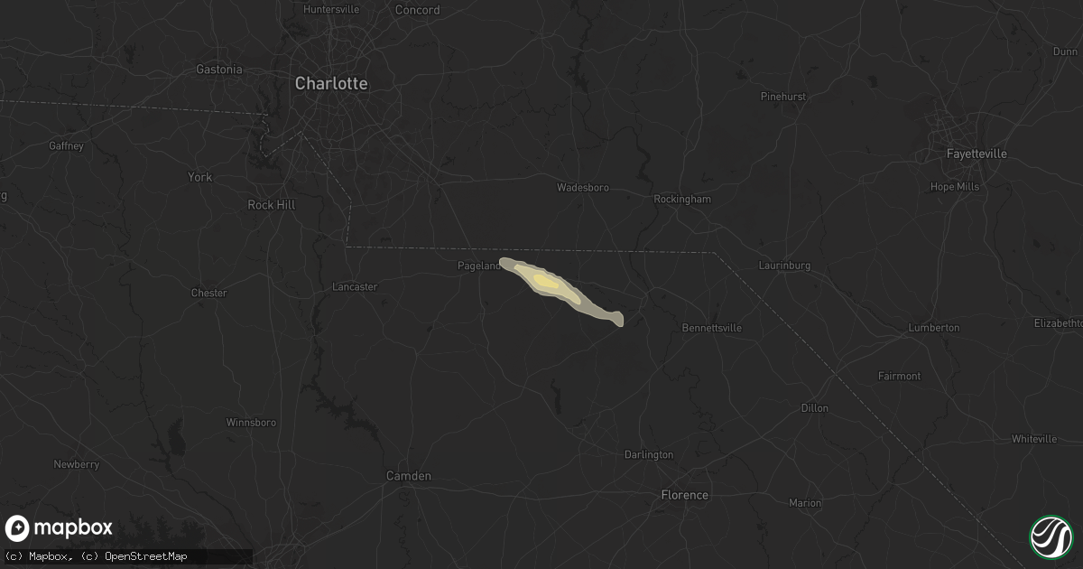 Hail map in Ruby, SC on July 23, 2023