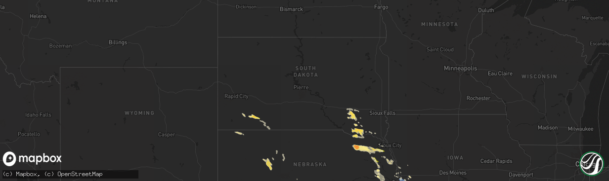 Hail map in South Dakota on July 23, 2023