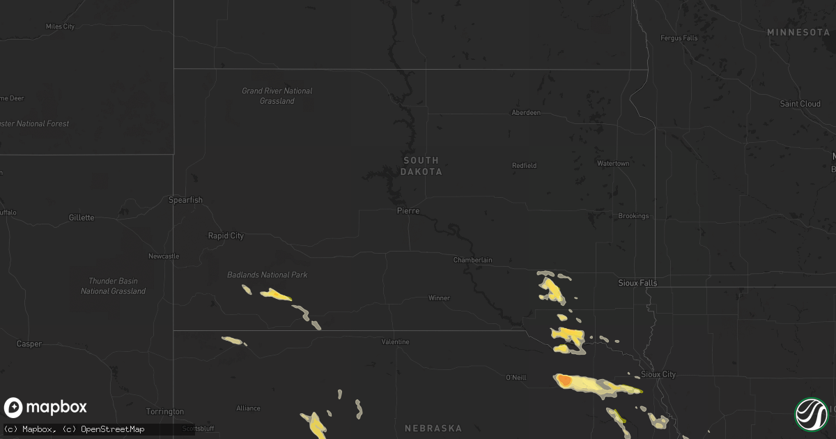 Hail map in South Dakota on July 23, 2023
