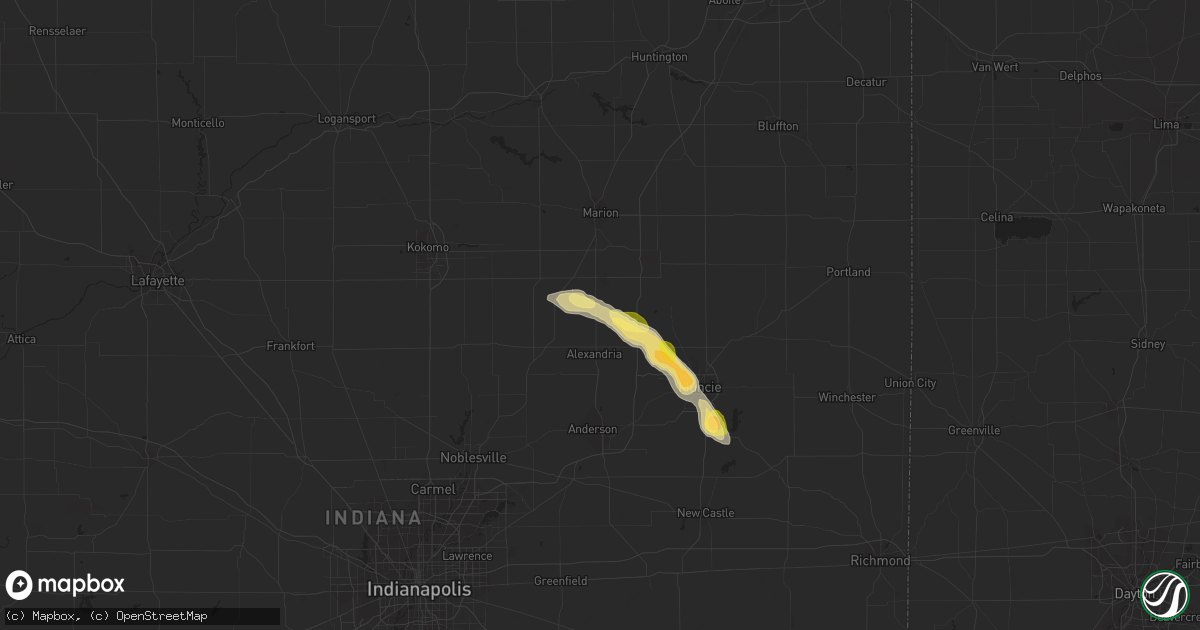 Hail map in Summitville, IN on July 23, 2023