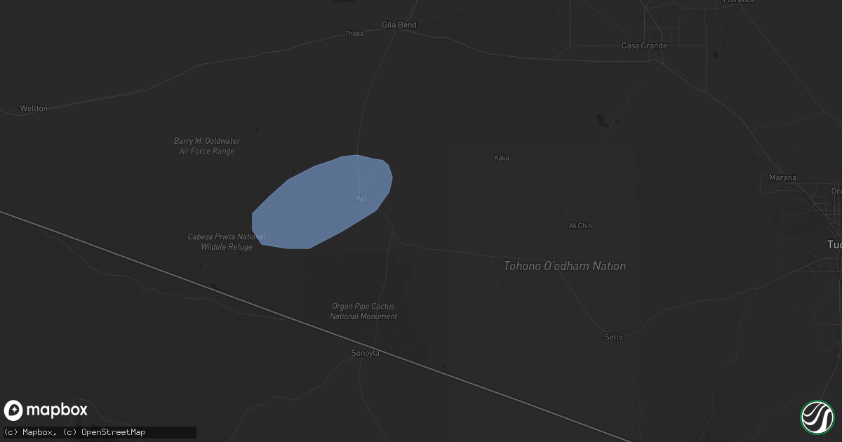 Hail map in Ajo, AZ on July 23, 2024