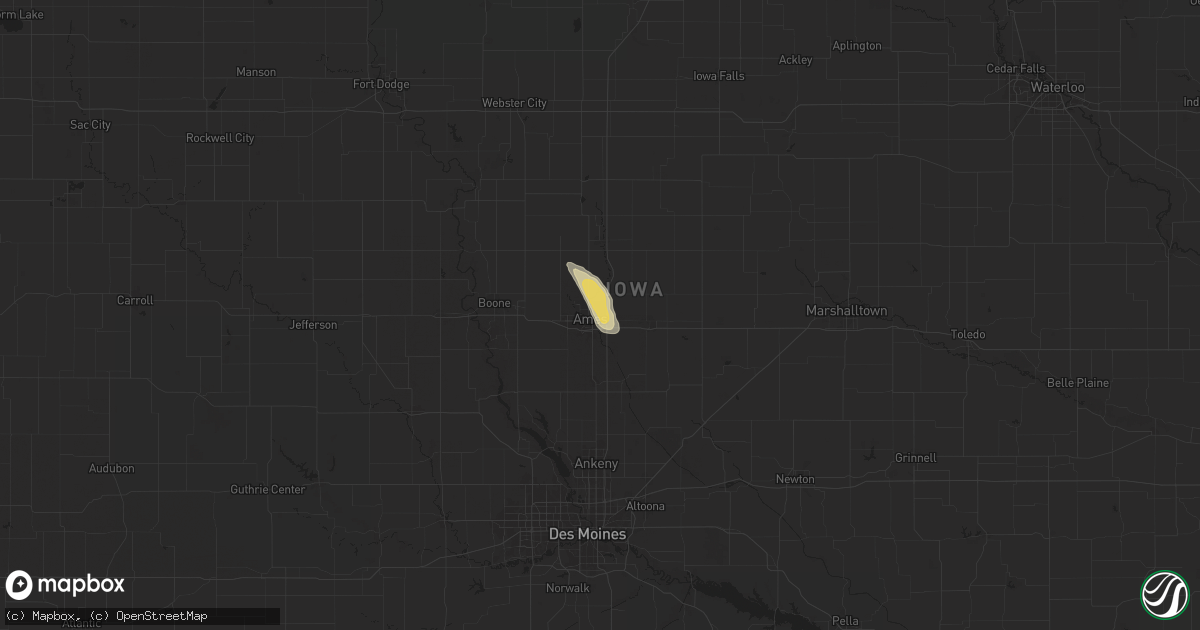 Hail map in Ames, IA on July 23, 2024