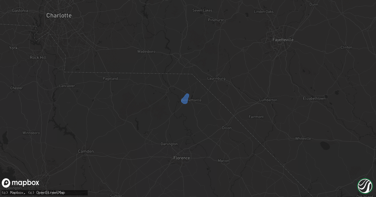 Hail map in Bennettsville, SC on July 23, 2024
