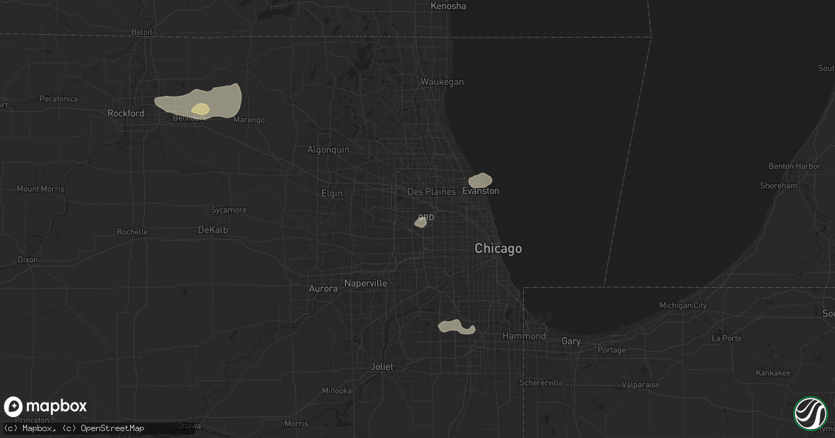 Hail map in Bensenville, IL on July 23, 2024