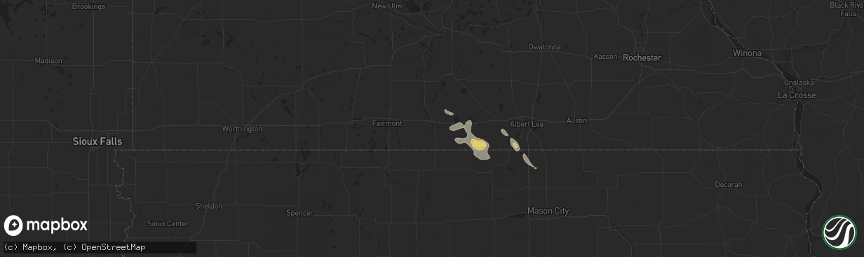 Hail map in Blue Earth, MN on July 23, 2024