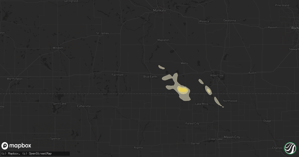 Hail map in Blue Earth, MN on July 23, 2024
