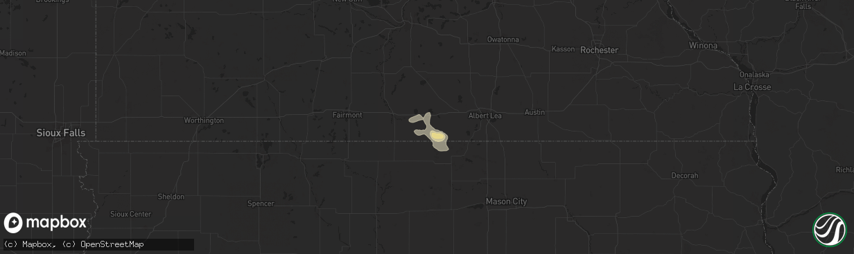 Hail map in Bricelyn, MN on July 23, 2024