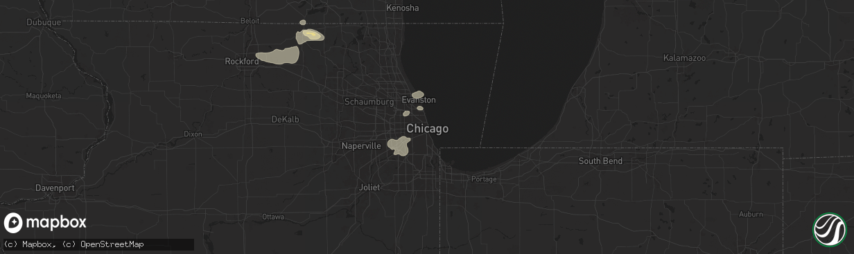 Hail map in Chicago, IL on July 23, 2024