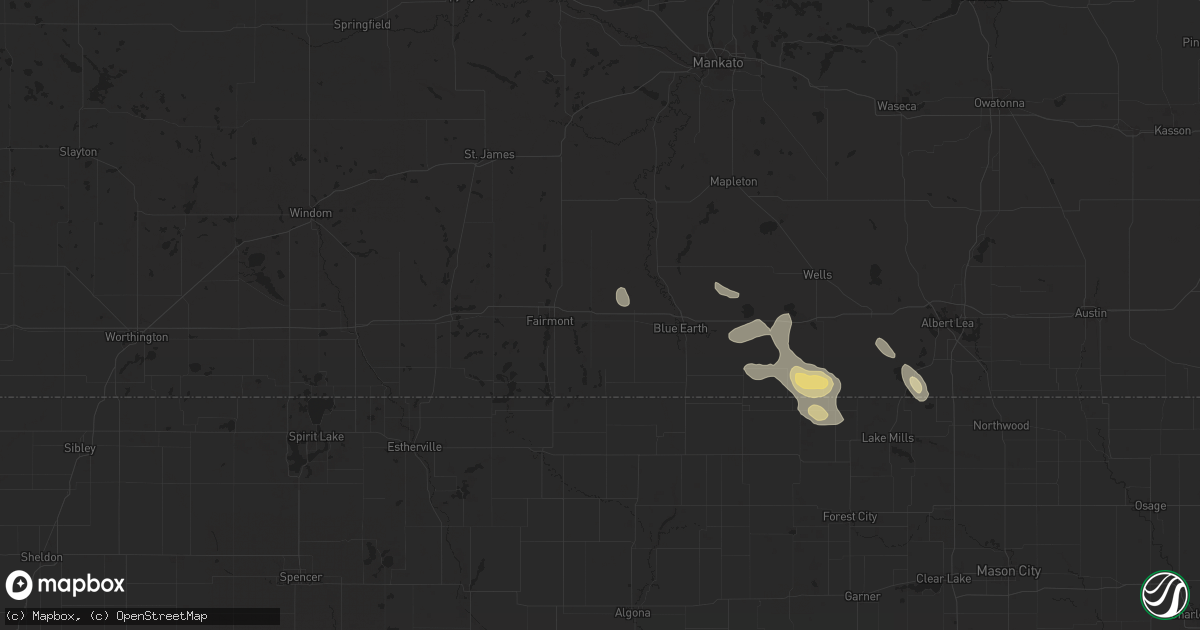 Hail map in Granada, MN on July 23, 2024