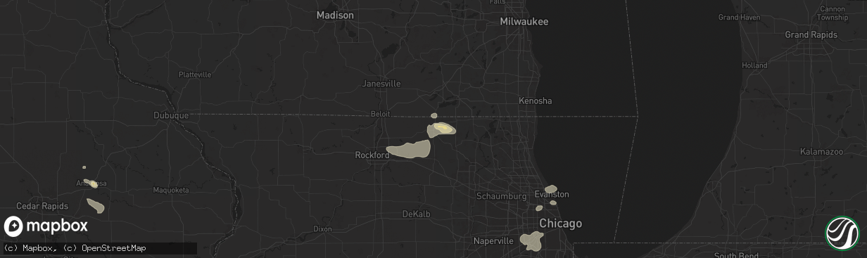 Hail map in Harvard, IL on July 23, 2024