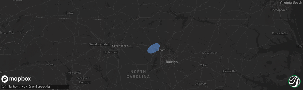 Hail map in Hillsborough, NC on July 23, 2024