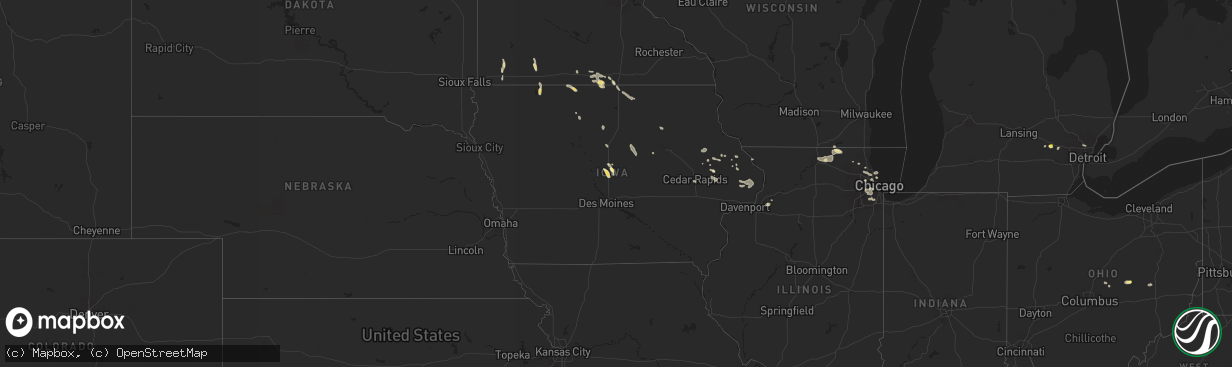 Hail map in Iowa on July 23, 2024