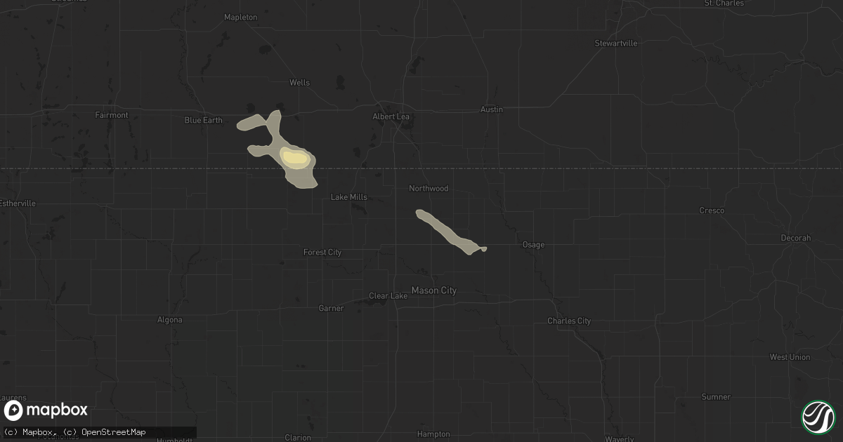 Hail map in Kensett, IA on July 23, 2024