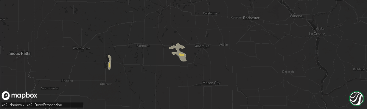 Hail map in Kiester, MN on July 23, 2024